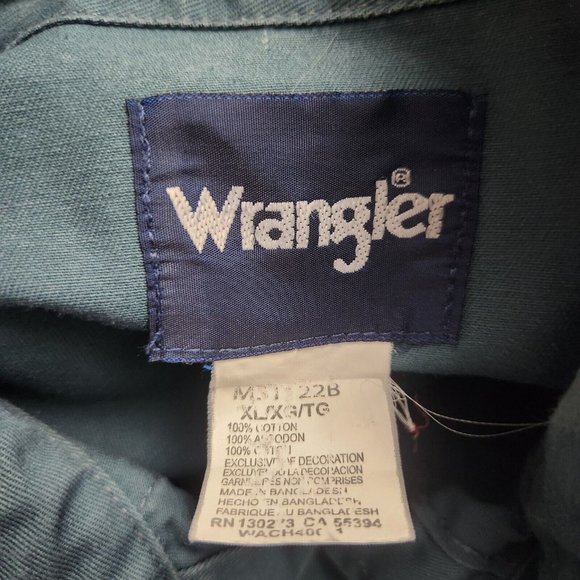 Vintage Wrangler Blue Green Bushpopper Heavy Denim Pearl Snap Long Sleeve - Picture 4 of 7
